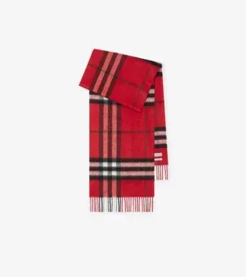 Check Cashmere Scarf in Post red