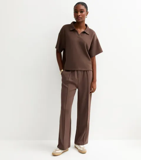 Women's Premium Dark Brown Short Sleeve Rugby Top