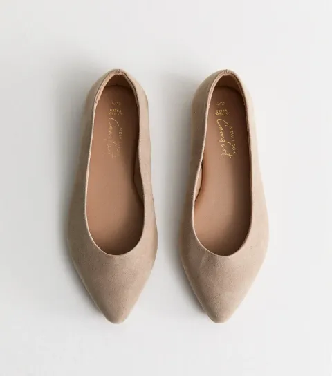 Women's Extra Wide Fit Light Brown Faux Suede Pointed Pumps Vegan
