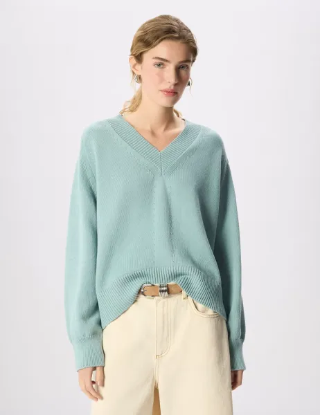 Whistles Pure Cotton V-Neck Relaxed Jumper Blue