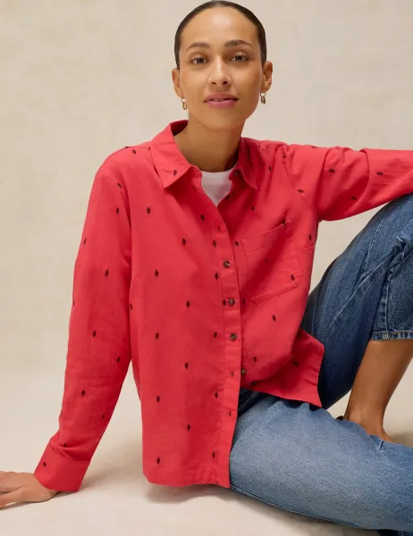 White Stuff Pure Cotton Embroidered Shirt Pink
