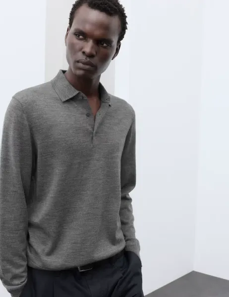 Autograph Pure Extra Fine Merino Wool Polo Shirt Medium Grey