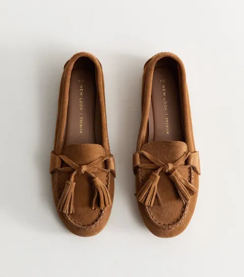 Women's Premium Real Suede Tan Tassel Loafers