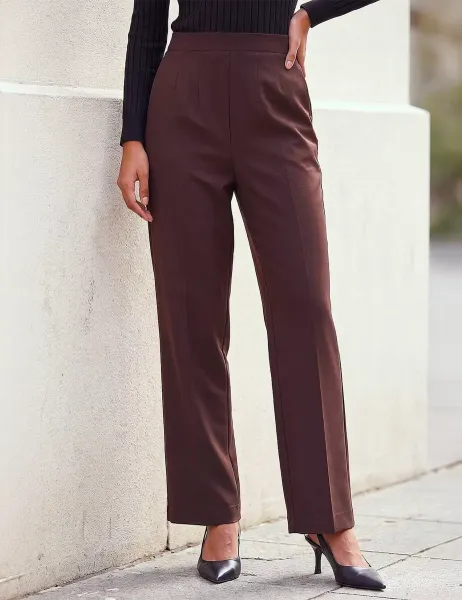 Roman Ponte Straight Leg Trousers Chocolate