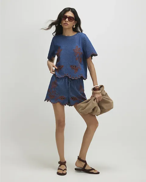 River Island Denim Broderie Shorts