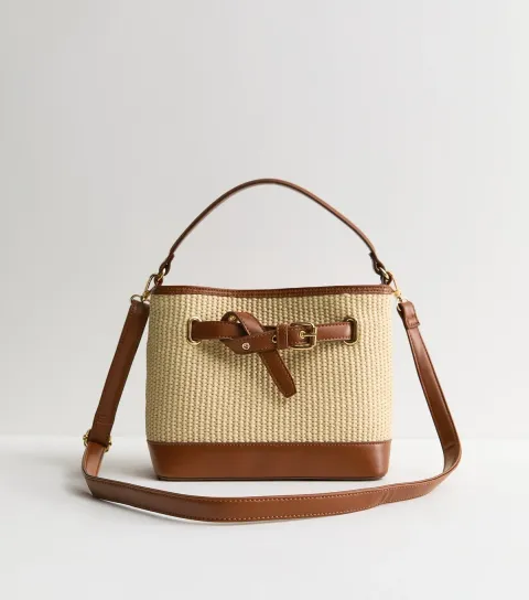 Stone Belted Woven Bucket Bag