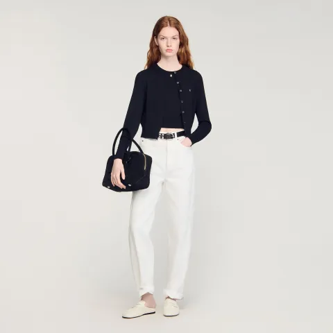 Cropped padded round neck cardigan