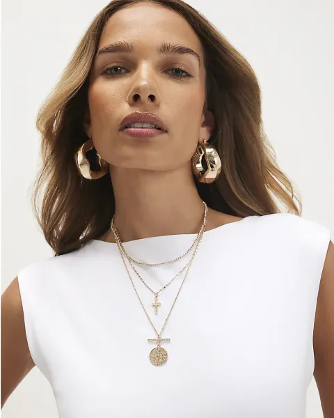River Island Coin Cross Layered Necklace