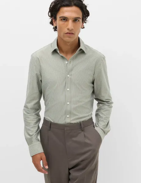 Marks & Spencer Ultimate Regular Fit Jersey Striped Shirt Green Mix