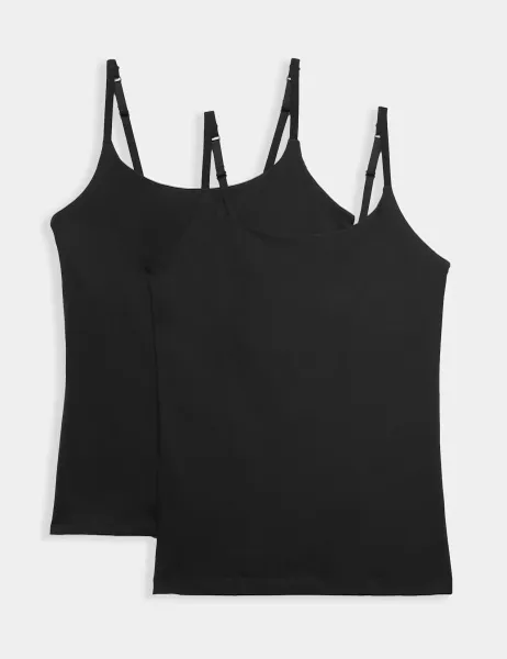 Marks & Spencer 2 Pack Cotton Rich Secret Support Vests Black