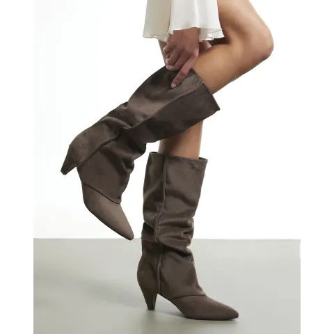 River Island Cone Heel Slouch Calf Boots
