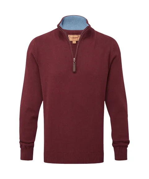 Calton Cotton Cashmere Quarter Zip Jumper - Burgundy