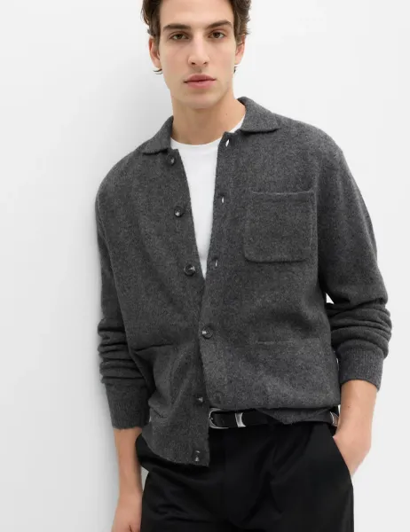 Marks & Spencer Lofty Utility Button Through Cardigan Dark Charcoal