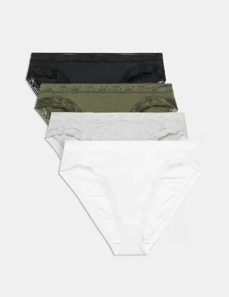 4pk Modal Rich with Silk High Leg Knickers Dark Khaki