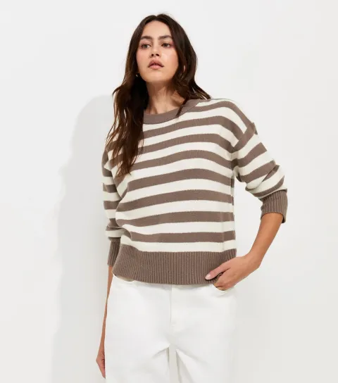 Women's Brown Knitted Narrow Stripe Jumper