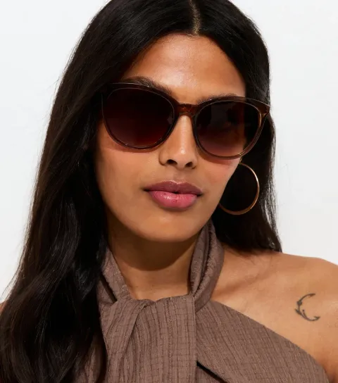 Brown Round Frame Sunglasses