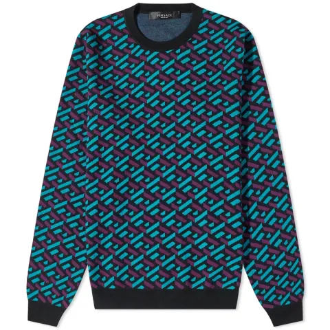 Geometric Intarsia Crew Knit