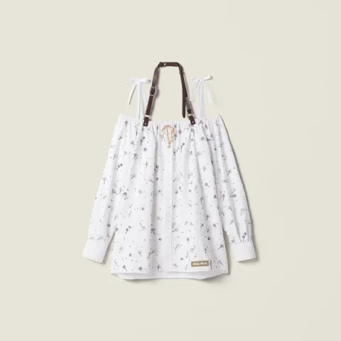 Embroidered poplin mini-dress