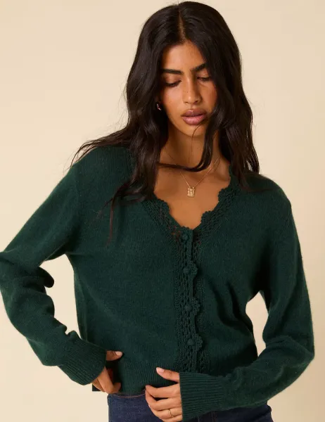 Nobody's Child Wool Blend V-Neck Cardigan Green