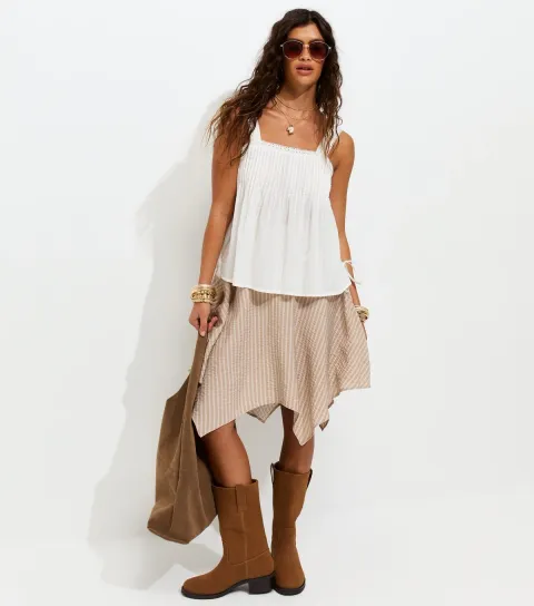 Women's Stone Crinkle Texture Striped Handkerchief Hem Skirt