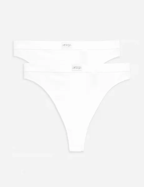 Marks & Spencer 2 Pack Asta Cotton Rib High Waisted Thongs White