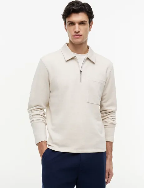 Tommy Hilfiger Essential Pure Cotton Half Zip Sweatshirt Beige