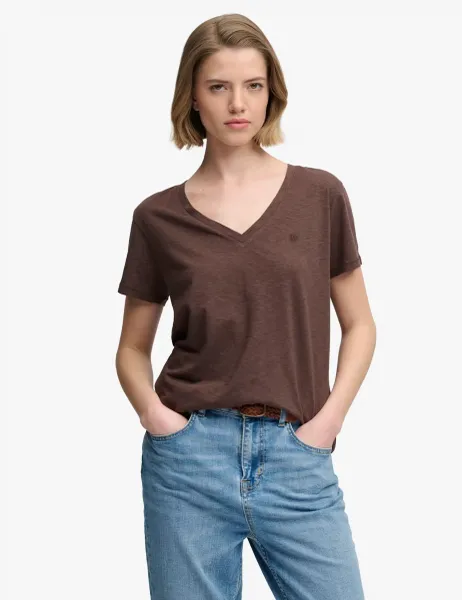 Cotton Rich V-Neck T-Shirt Brown