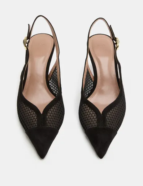 Marks & Spencer Mesh Kitten Heel Pointed Slingback Shoes Black