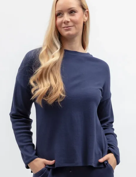 Cyberjammies Cotton Modal Jersey Ribbed Pyjama Top Navy