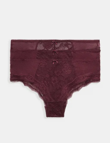Marks & Spencer 3 Pack Jasmine All Over Lace Hipster Knickers Dark Wine
