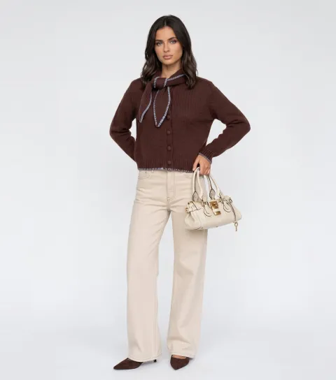 Urban Bliss Women's Brown Ribbed Scarf Detail Cardigan
