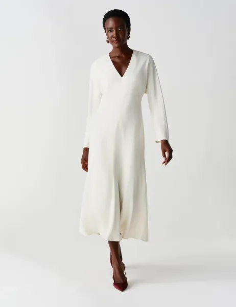 Ghost Satin V Neck Wrap Midaxi Column Dress Ivory