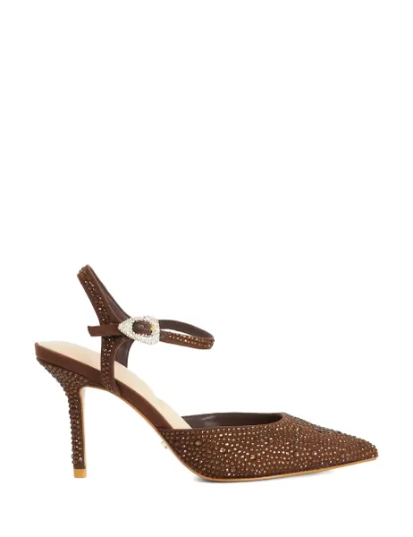 Dune London Embellished Stiletto Heel Pointed Court Shoes Brown
