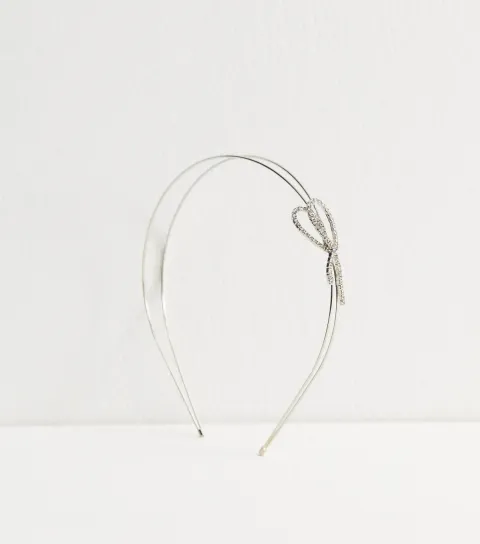 Silver Tone Diamantè Bow Headband