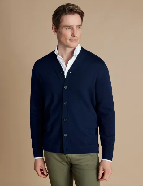Charles Tyrwhitt Pure Merino Wool V-Neck Cardigan Navy