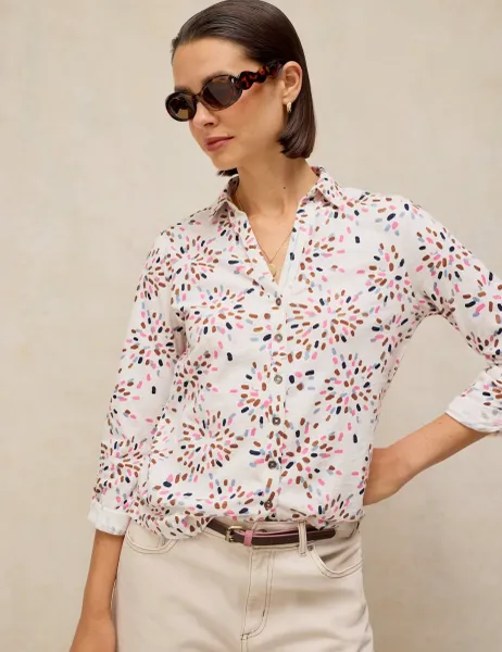 White Stuff Pure Cotton Jersey Printed Top White Mix
