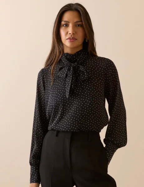 Nobody's Child Polka Dot Tie Neck Blouse