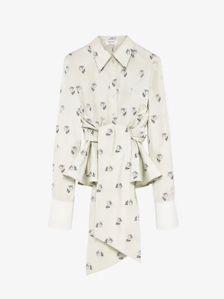 Taffeta Rose Jacquard Self-tie Shirt