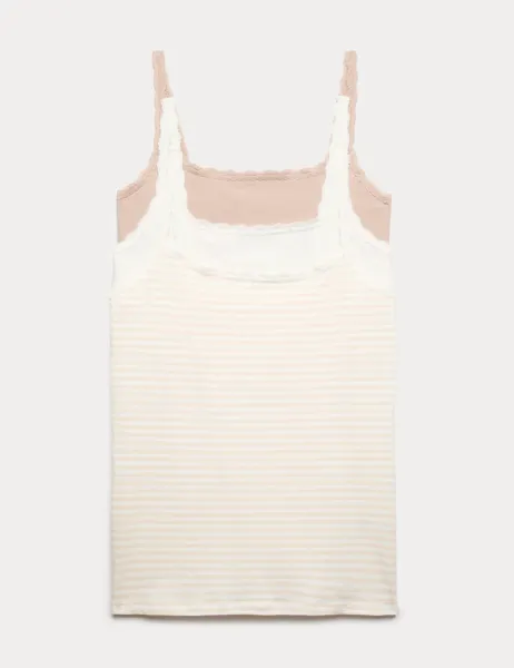 Marks & Spencer 3pk Cotton Rich Lace Trim Vests Ivory Mix