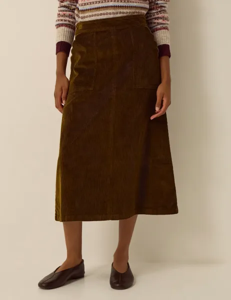 Monsoon Cotton Rich Midi A Line Skirt Green