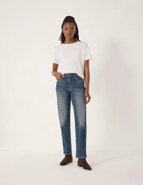 HUSH Mid Rise Straight Leg Turn Up Jeans Mid Blue