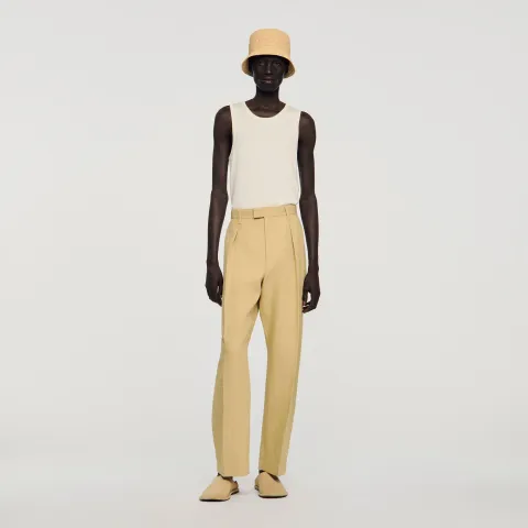 Wide pleated cotton-linen trousers