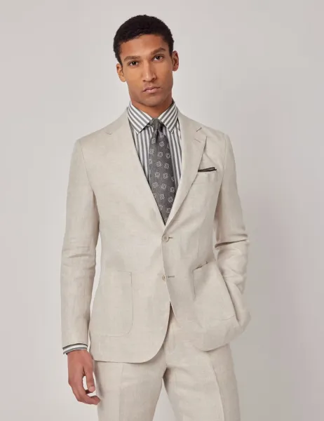 Hawes & Curtis Slim Fit Pure Linen Suit Jacket Stone