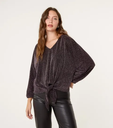 Women's Bronze Tie Front Top