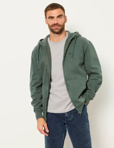 FatFace Hayle Pure Cotton Zip Up Hoodie Dark Green
