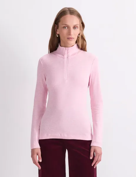 Sportscraft Pure Cotton Zip Funnel Neck Top Pink