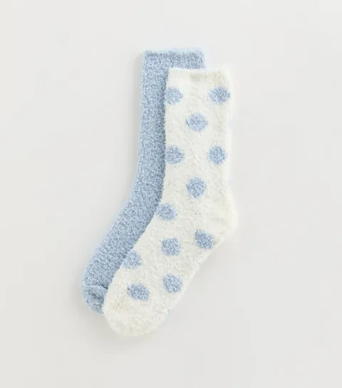 Pack of 2 Cream and Blue Fluffy Ankle Socks