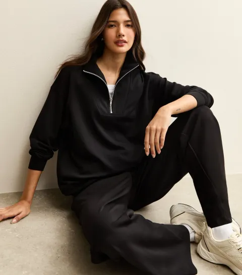 Women's Premium Black Quarter Zip Sweatshirt