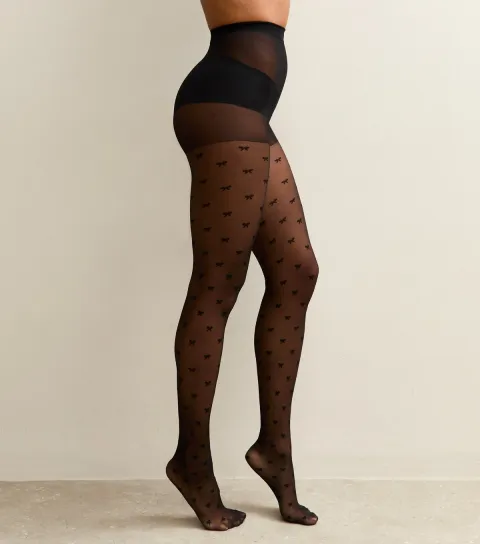 Black Semi Sheer Bow Tights