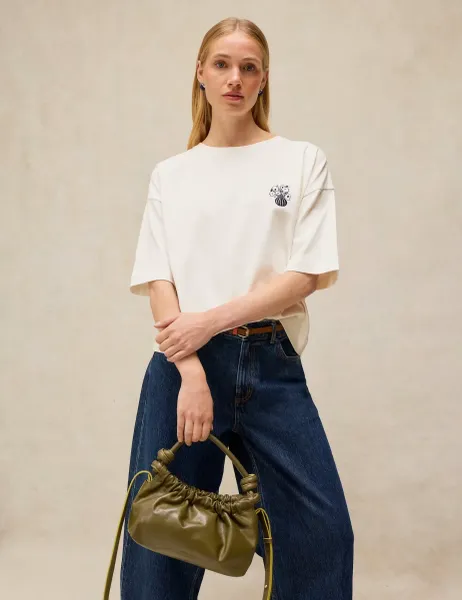 White Stuff Pure Cotton Embellished T-Shirt White Mix